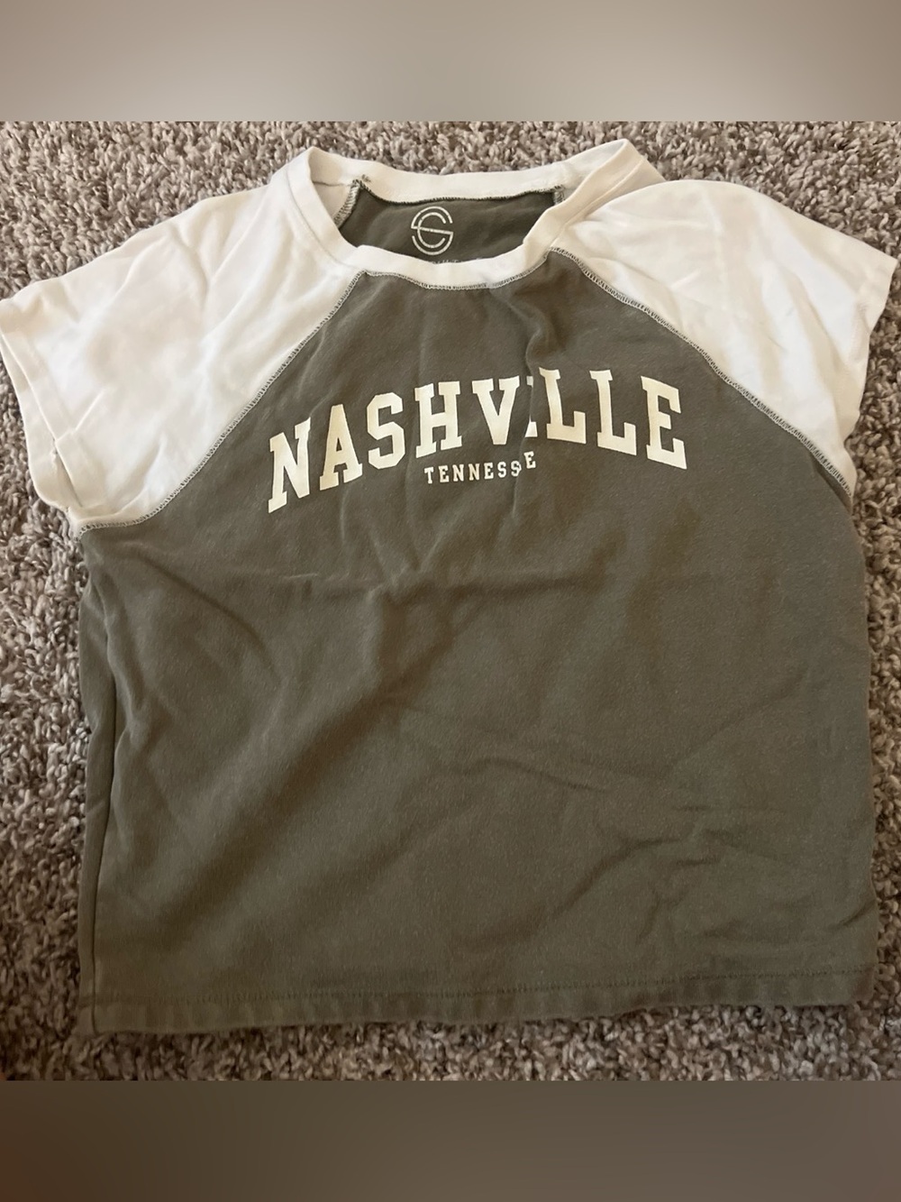 Nashville Tennessee Raglan Tee - Olive Green & White